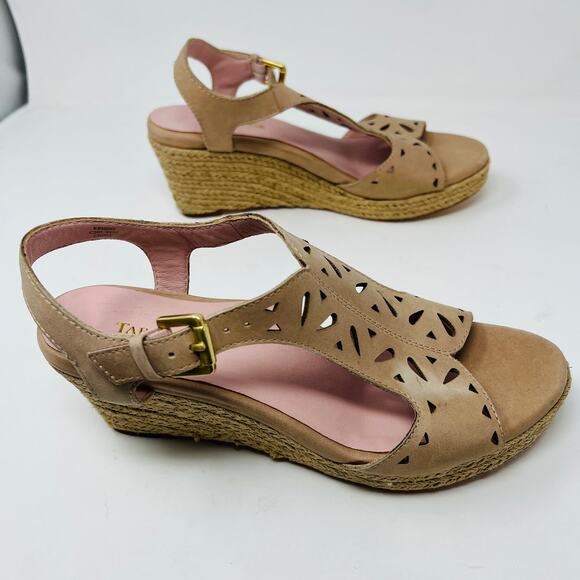 Taryn Rose Espadrille Rope Wedge Sandals Open Toe Champagne - 8 - Picture 3 of 7